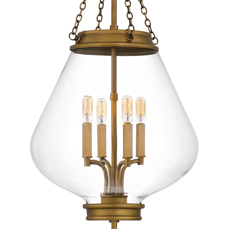 Wallace 4Light Pendant, Weathered Brass/Clear Glass