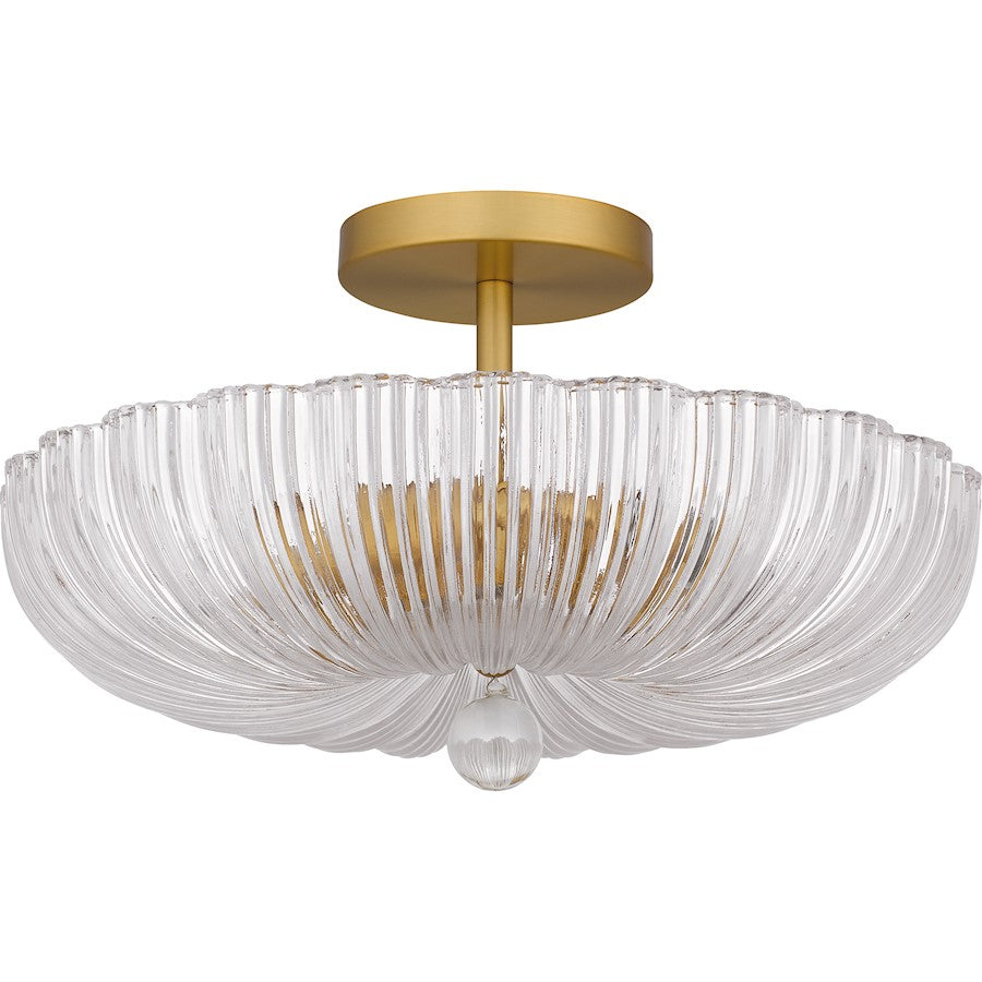 Belmond 3 Light Semi-Flush Mount, Gold/Clear Ribbed Glass