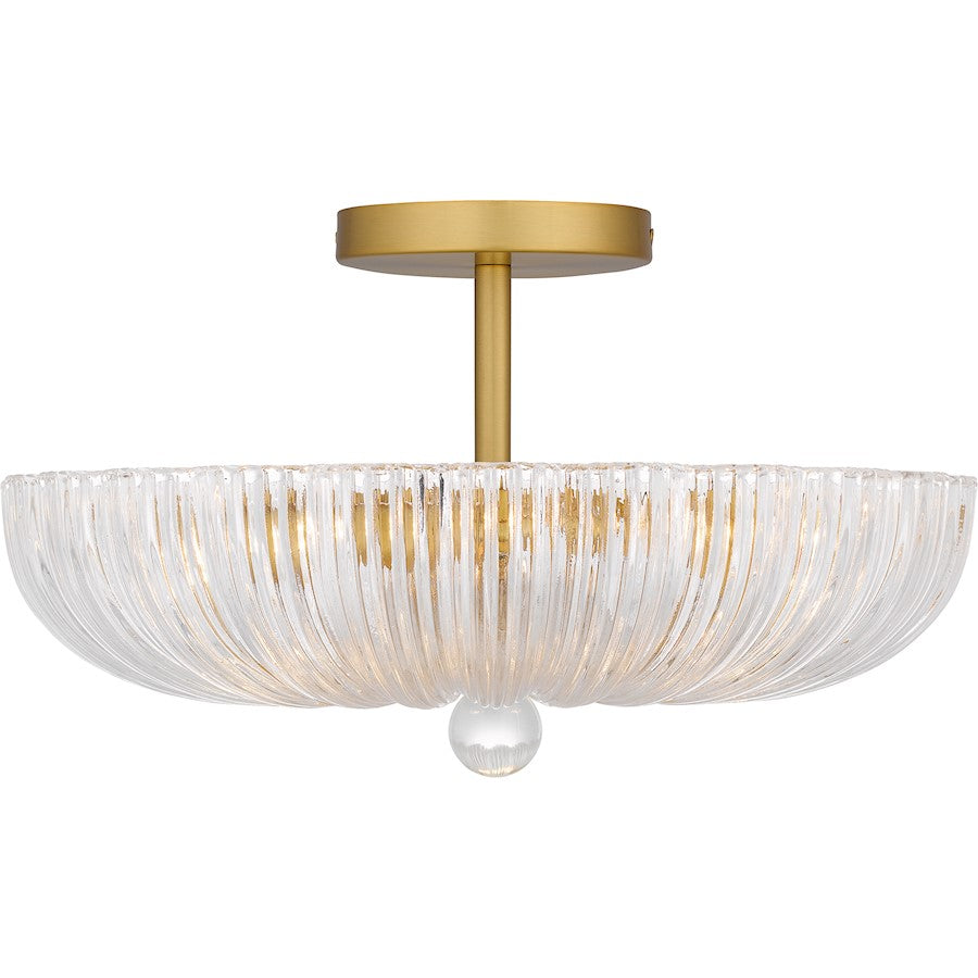 Belmond 3 Light Semi-Flush Mount, Gold/Clear Ribbed Glass