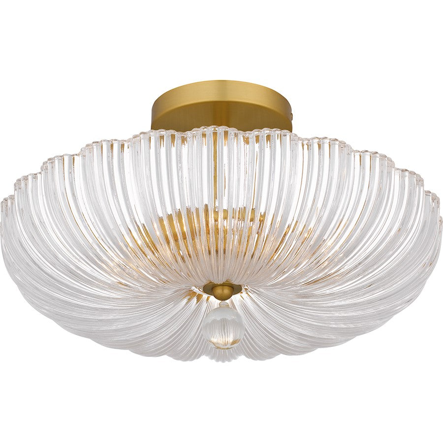 Belmond 3 Light Semi-Flush Mount, Gold/Clear Ribbed Glass