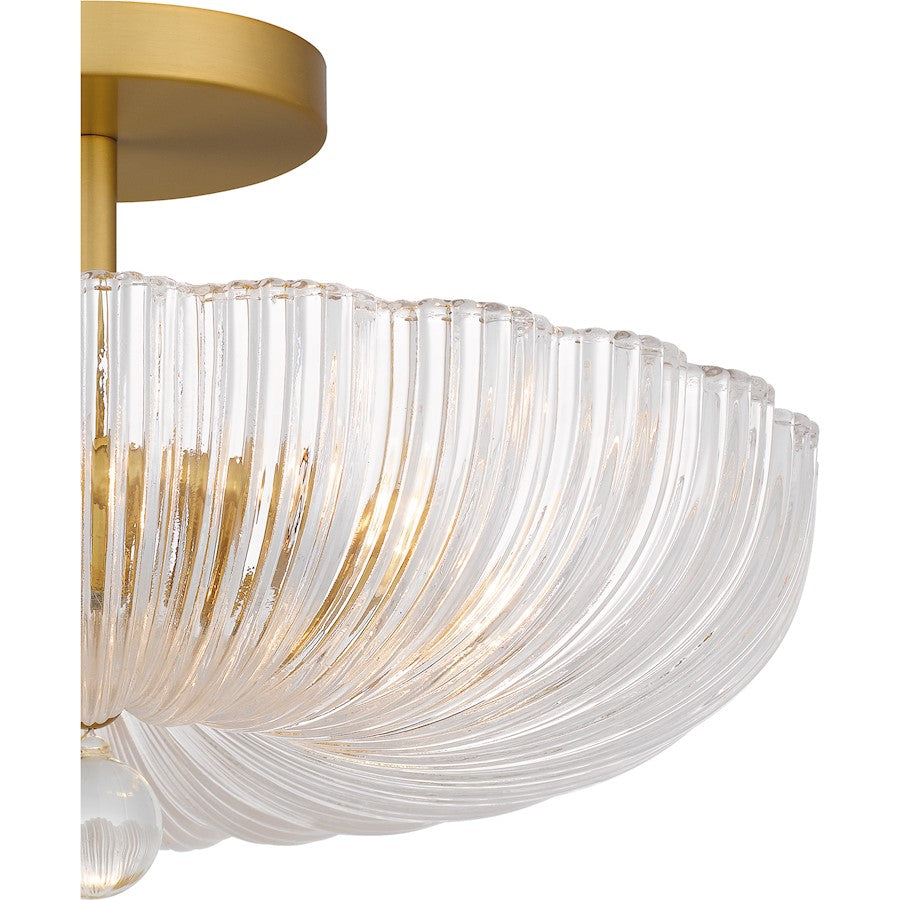 Belmond 3 Light Semi-Flush Mount, Gold/Clear Ribbed Glass