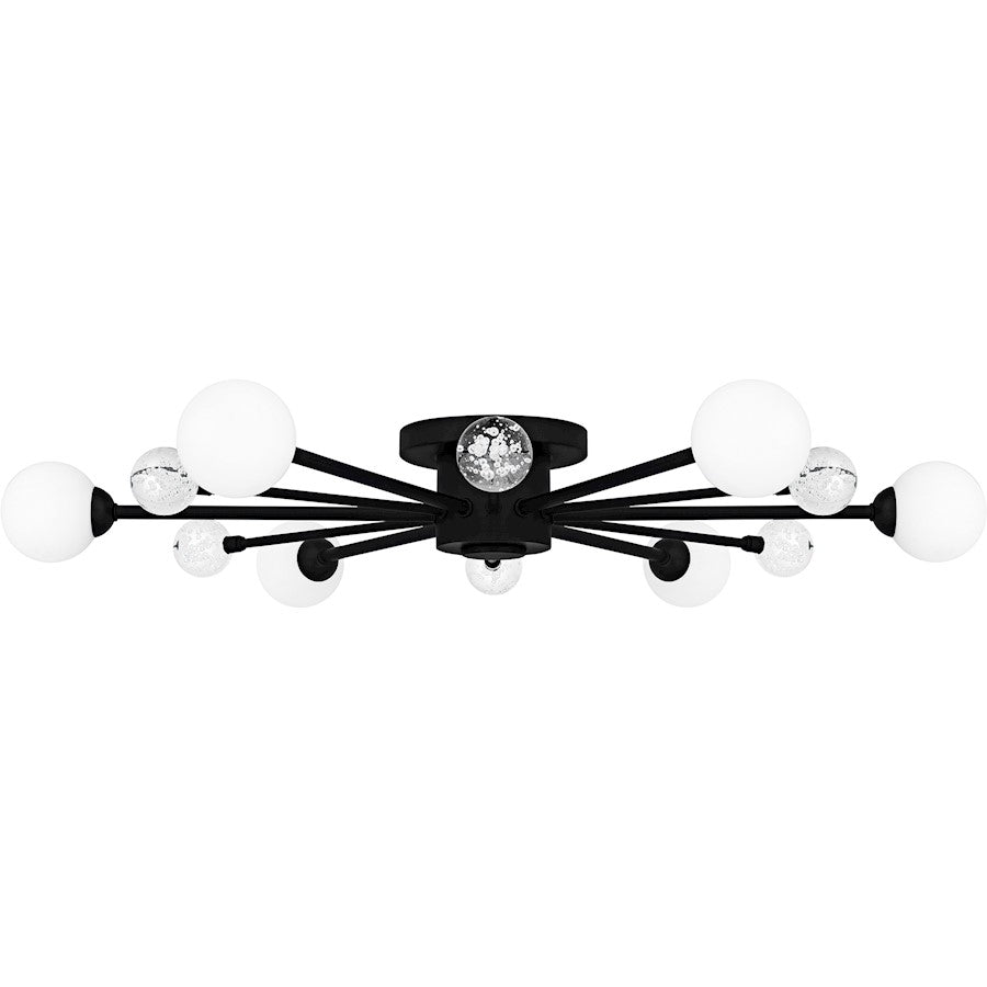 Combe 6Lt Semi-Flush, Black/Opal Etched, Crystal/Bubble