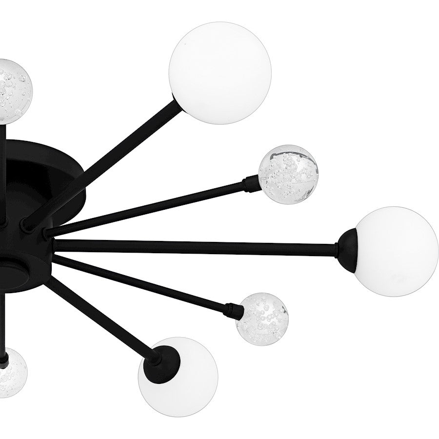 Combe 6Lt Semi-Flush, Black/Opal Etched, Crystal/Bubble