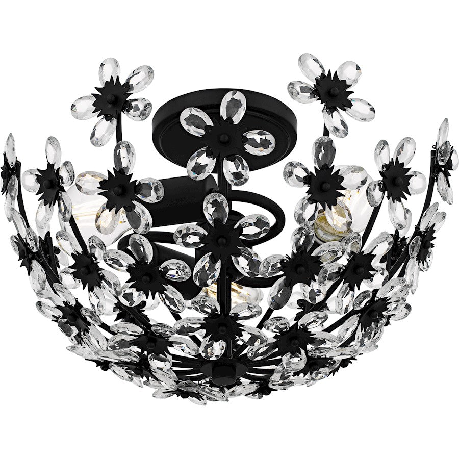 Rosemary 3Lt Semi-Flush Mount, Black/Clear Crystal