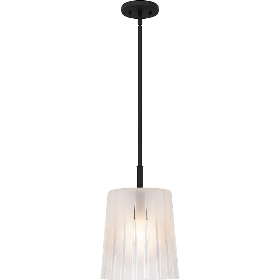 Gray 1Lt Mini Pendant, Black/Clear Ribbed Sandblasted