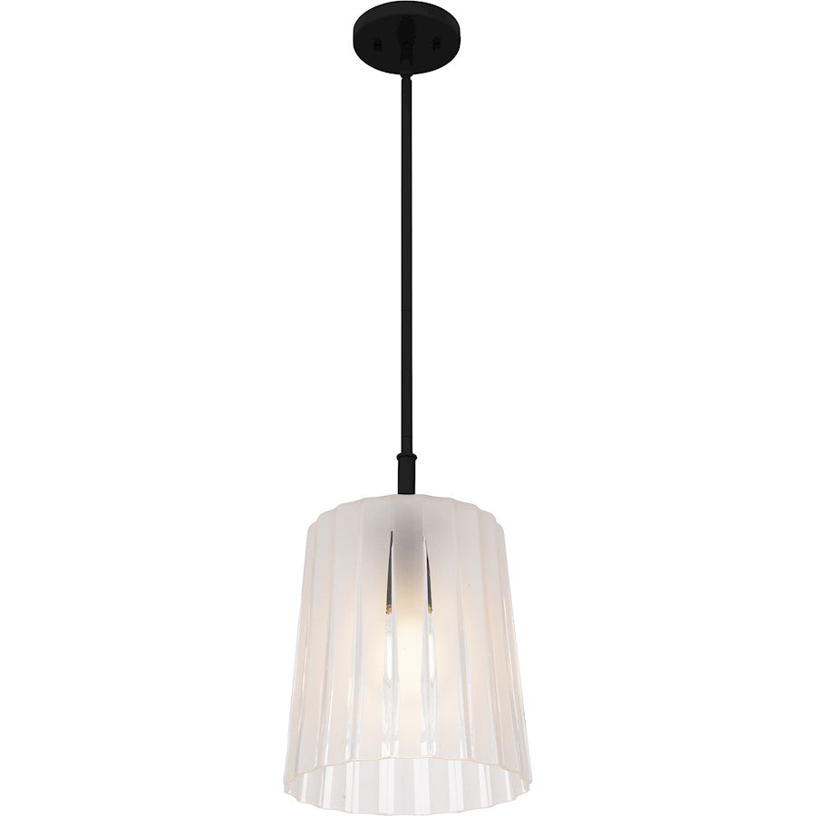 Gray 1Lt Mini Pendant, Black/Clear Ribbed Sandblasted