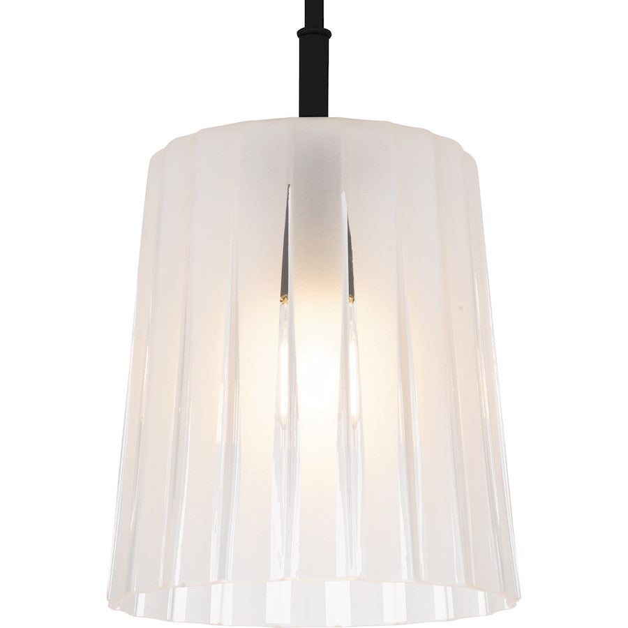 Gray 1Lt Mini Pendant, Black/Clear Ribbed Sandblasted