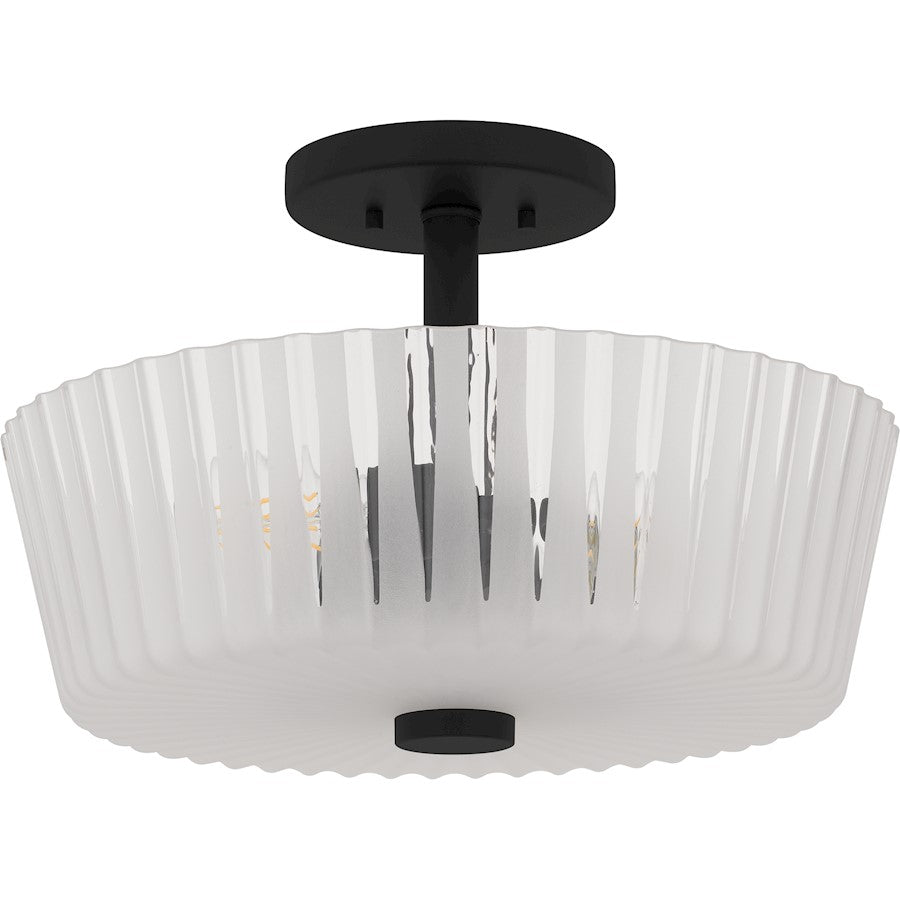 Gray 3Lt Semi-Flush Mount, Black/Clear Ribbed Sandblasted