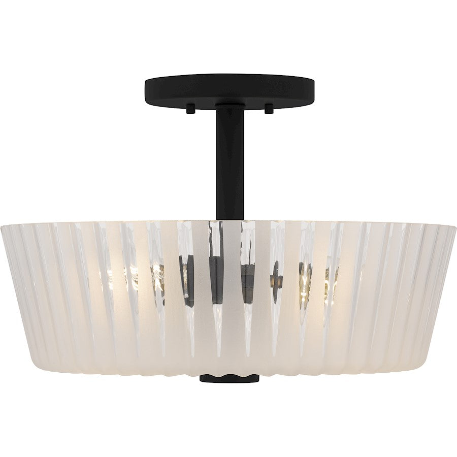 Gray 3Lt Semi-Flush Mount, Black/Clear Ribbed Sandblasted