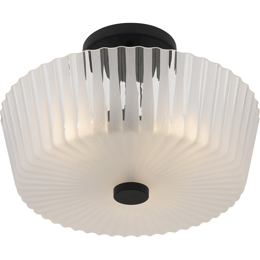 Gray 3Lt Semi-Flush Mount, Black/Clear Ribbed Sandblasted