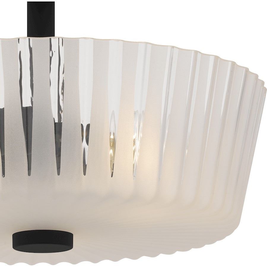 Gray 3Lt Semi-Flush Mount, Black/Clear Ribbed Sandblasted