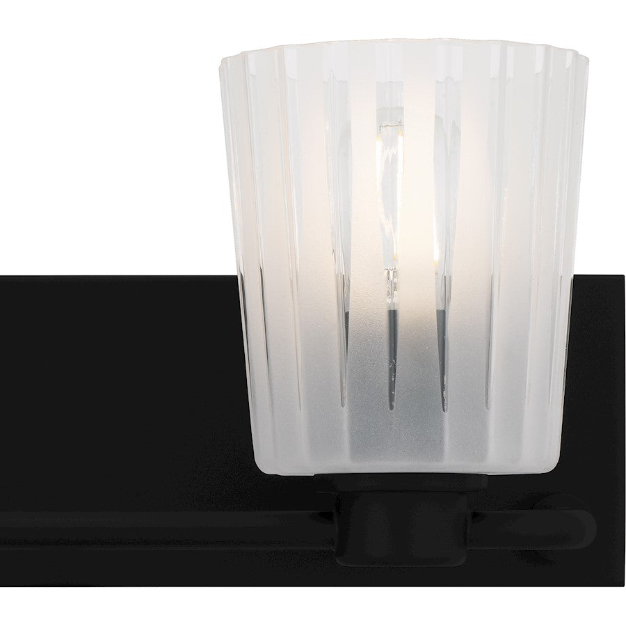 Gray 2Lt Bath Light, Black/Clear Ribbed Sandblasted