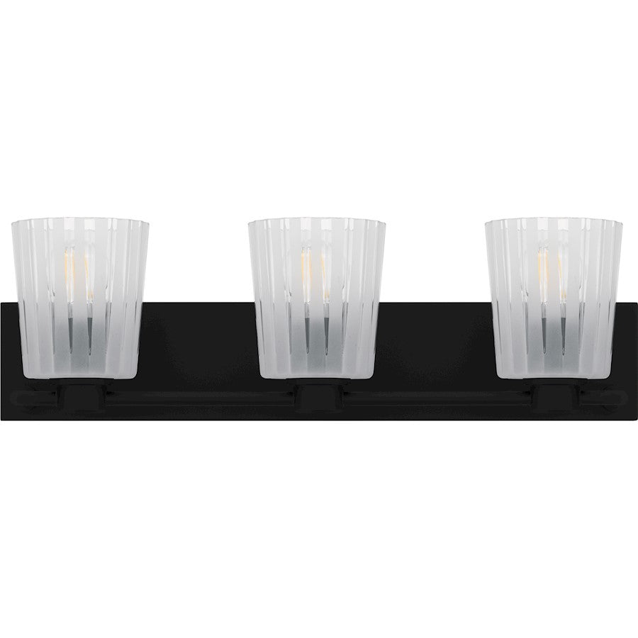 Gray 3Lt Bath Light, Black/Clear Ribbed Sandblasted