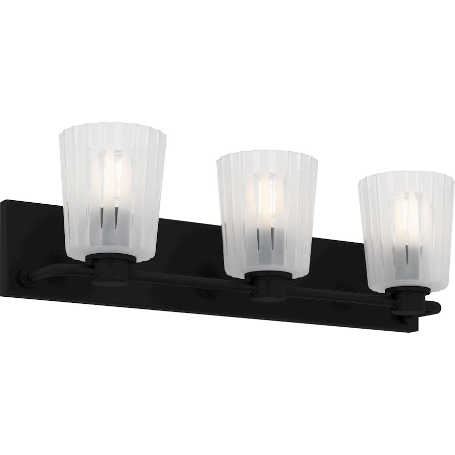 Gray 3Lt Bath Light, Black/Clear Ribbed Sandblasted