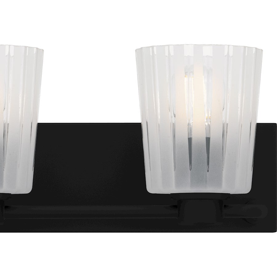 Gray 3Lt Bath Light, Black/Clear Ribbed Sandblasted