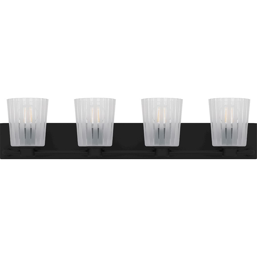 Gray 4Lt Bath Light, Black/Clear Ribbed Sandblasted