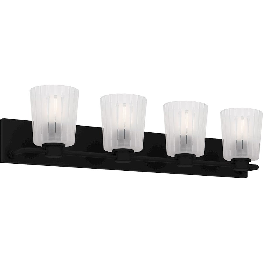 Gray 4Lt Bath Light, Black/Clear Ribbed Sandblasted