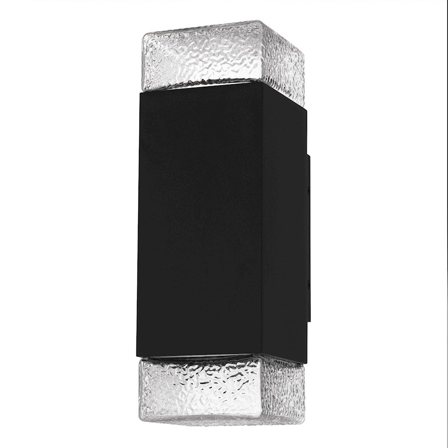 Saxton Lt 14" Outdoor Lantern, Black/Clear Textured