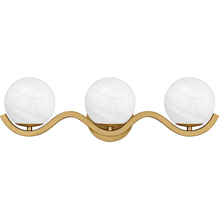 Spherical 3Light Bath Light, Aged Brass/Cloud Glass