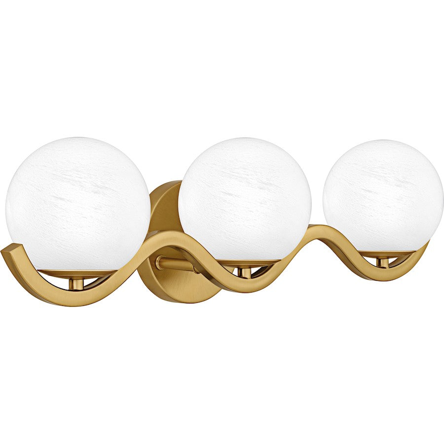 Spherical 3Light Bath Light, Aged Brass/Cloud Glass
