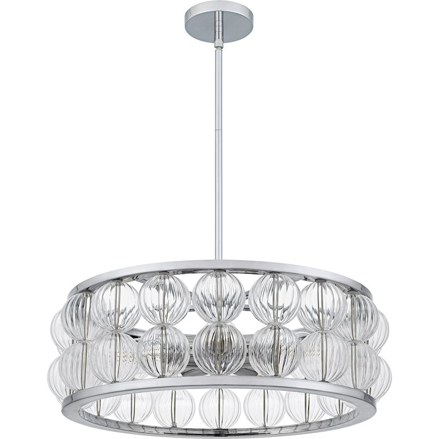 Terrarock 5Light Pendant, Polished Chrome/Clear Ribbed Glass