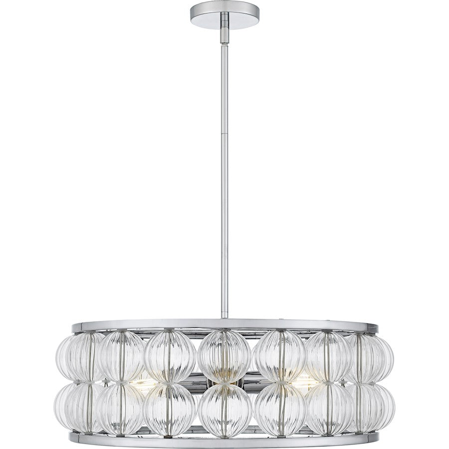 Terrarock 5Light Pendant, Polished Chrome/Clear Ribbed Glass