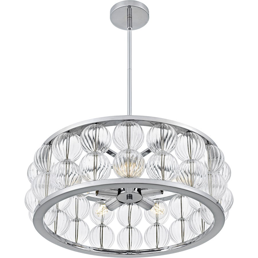 Terrarock 5Light Pendant, Polished Chrome/Clear Ribbed Glass