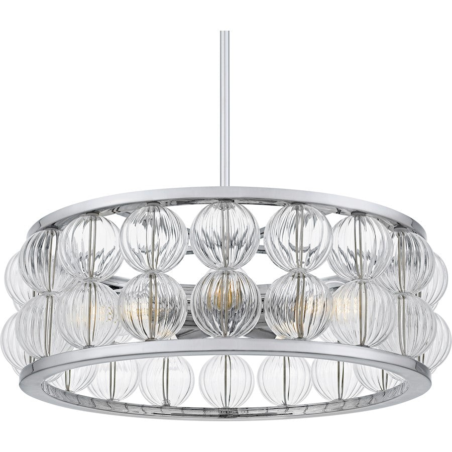 Terrarock 5Light Pendant, Polished Chrome/Clear Ribbed Glass