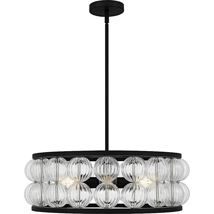 Terrarock 5Light Pendant, Matte Black/Clear Ribbed Glass