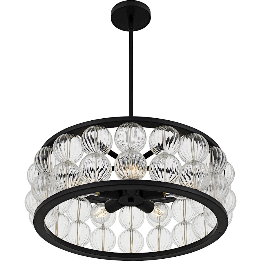 Terrarock 5Light Pendant, Matte Black/Clear Ribbed Glass