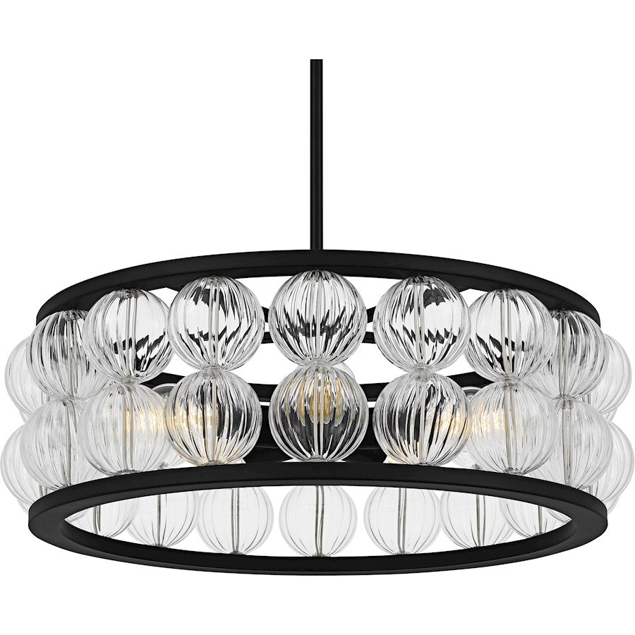Terrarock 5Light Pendant, Matte Black/Clear Ribbed Glass