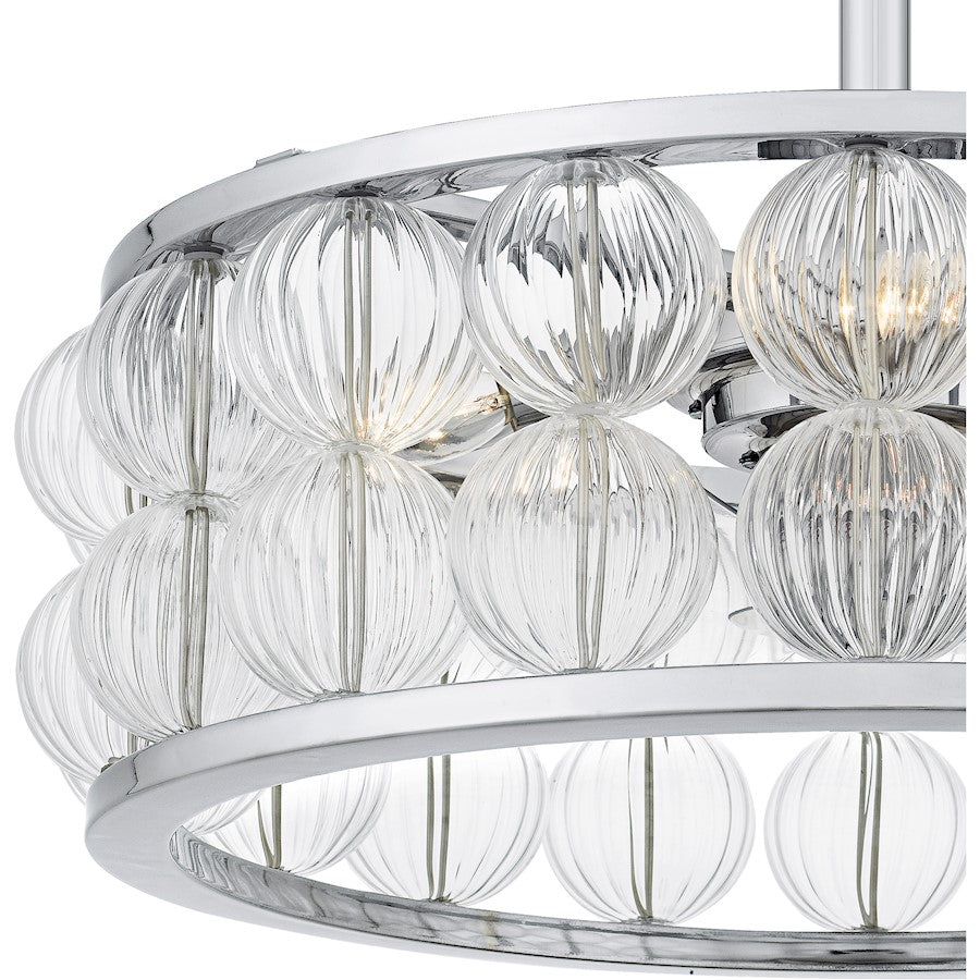 Terrarock 4Lt Fandelier, Polished Chrome/Clear Ribbed