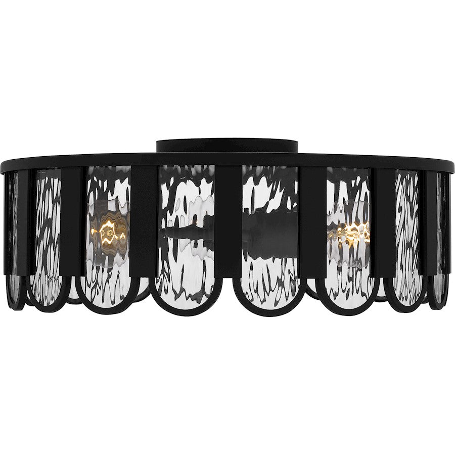 Vera 3 Light Flush Mount, Matte Black/Clear Glacier Glass