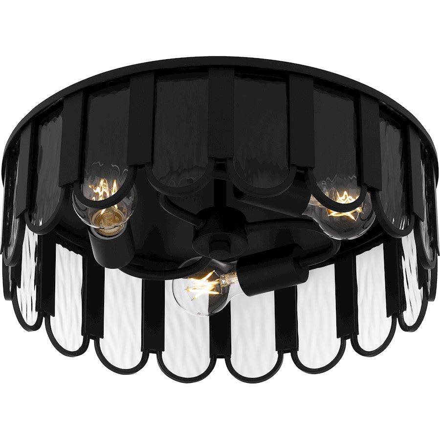 Vera 3 Light Flush Mount, Matte Black/Clear Glacier Glass