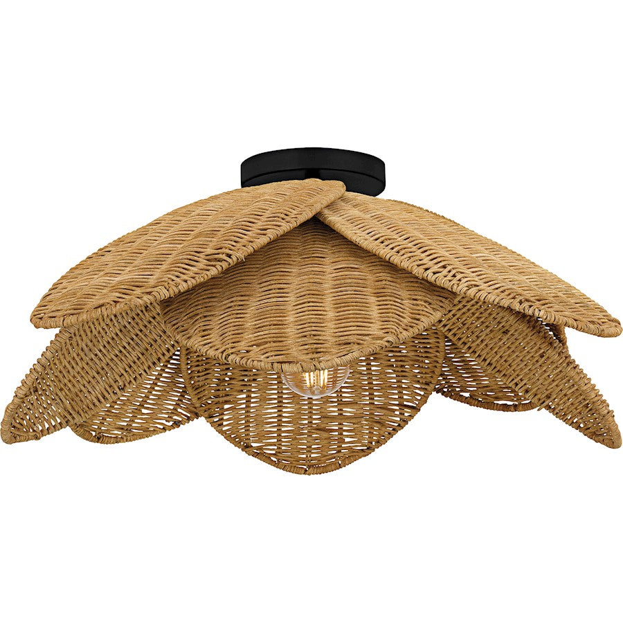Willa 1Light Semi-Flush Mount, Matte Black/Rattan