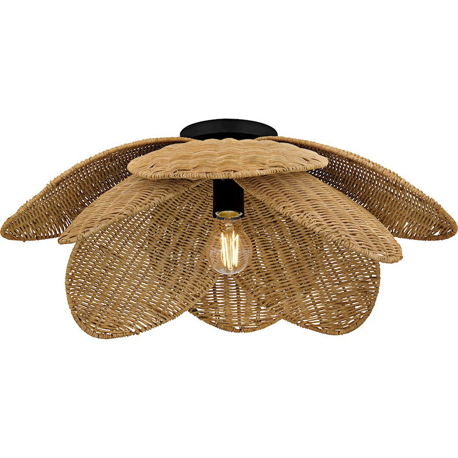 Willa 1Light Semi-Flush Mount, Matte Black/Rattan
