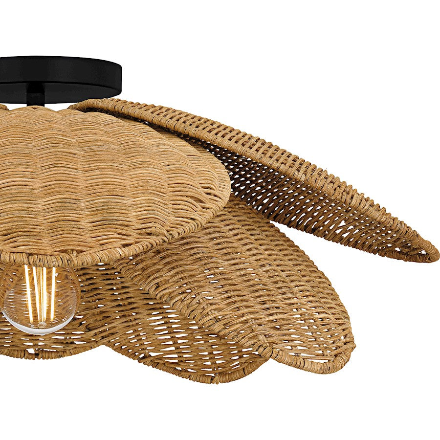 Willa 1Light Semi-Flush Mount, Matte Black/Rattan