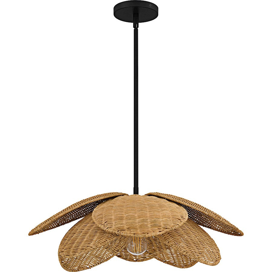 Willa 1Light Pendant, Matte Black/Rattan