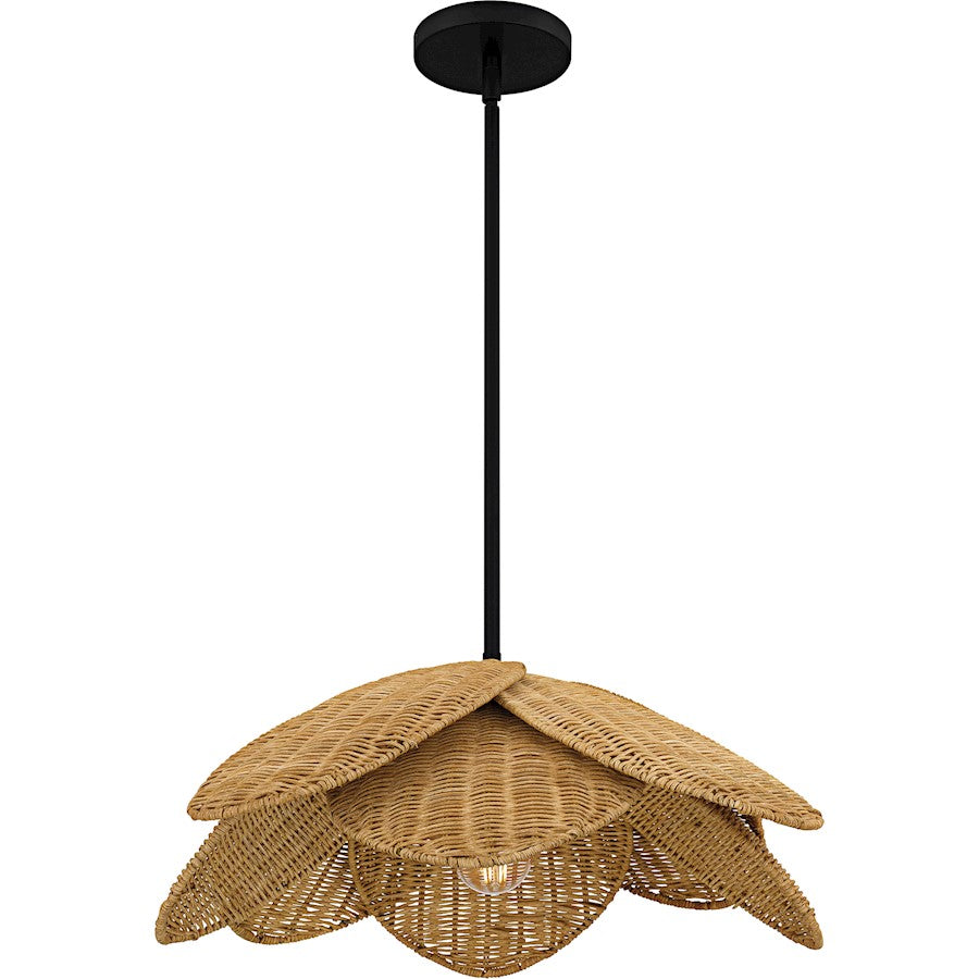 Willa 1Light Pendant, Matte Black/Rattan