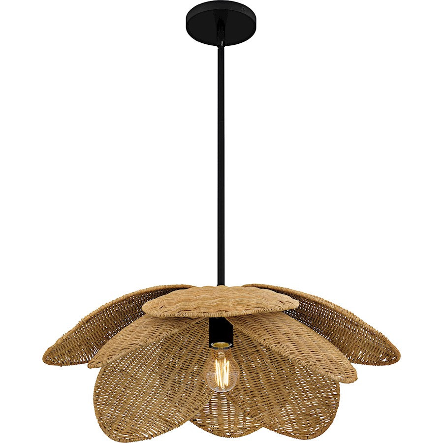Willa 1Light Pendant, Matte Black/Rattan