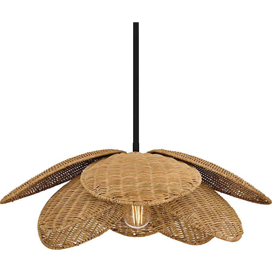 Willa 1Light Pendant, Matte Black/Rattan