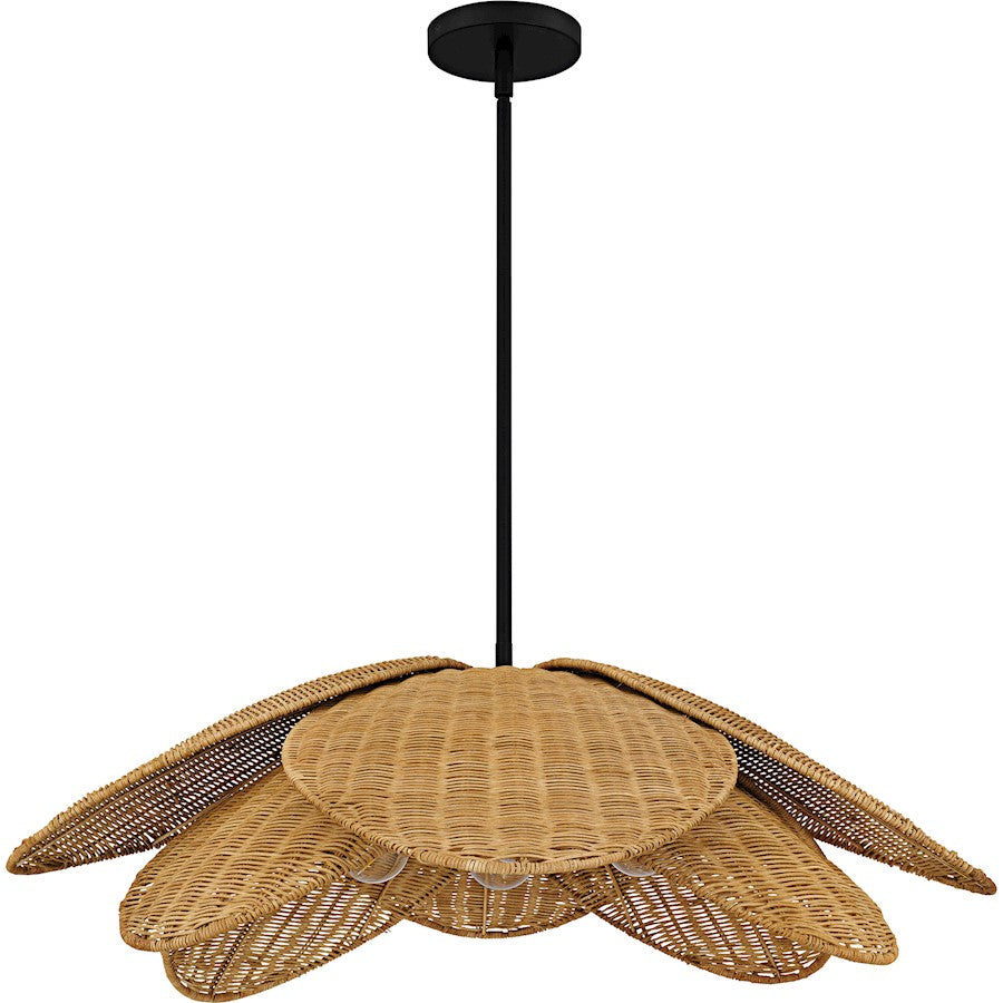 Willa 4Light Pendant, Matte Black/Rattan