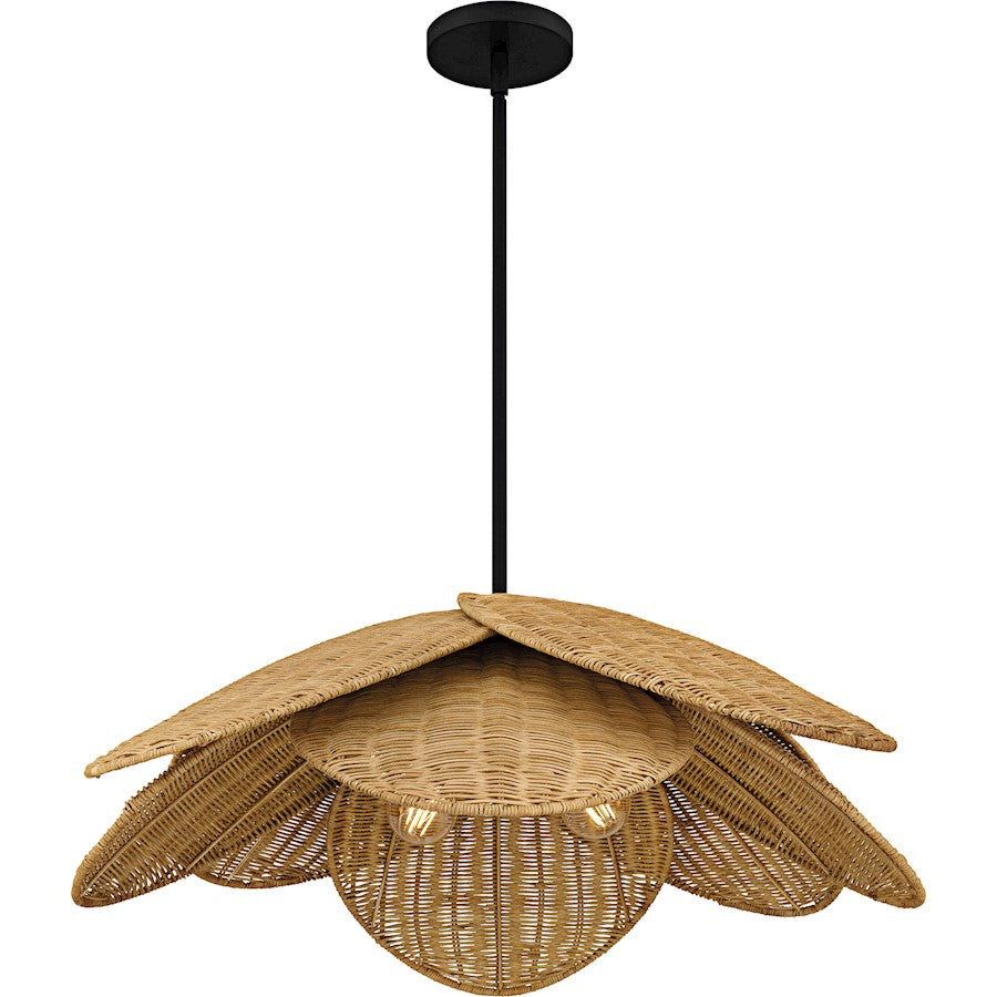 Willa 4Light Pendant, Matte Black/Rattan