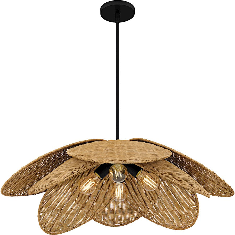 Willa 4Light Pendant, Matte Black/Rattan