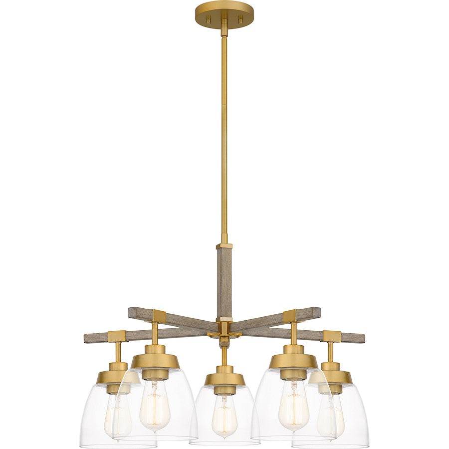 Burkett 5 Light Chandelier, Light Gold/Clear