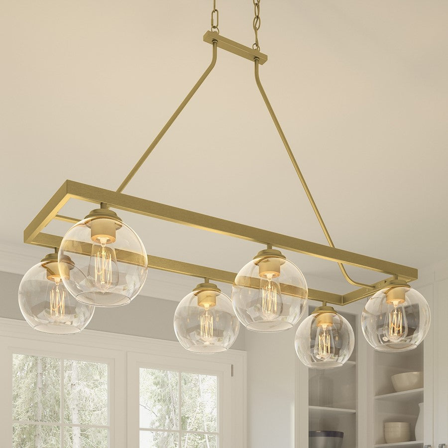 Celadon 6 Light Island Light, Aged Brass/Clear
