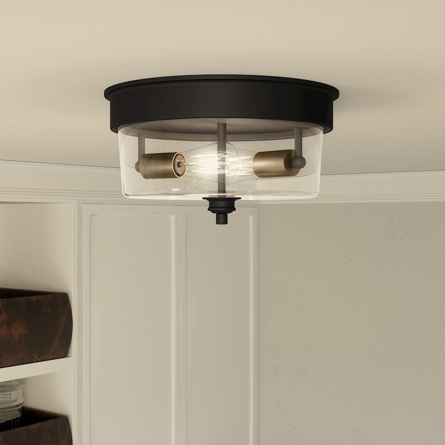 Cox 2 Light Flush Mount, Matte Black/Clear