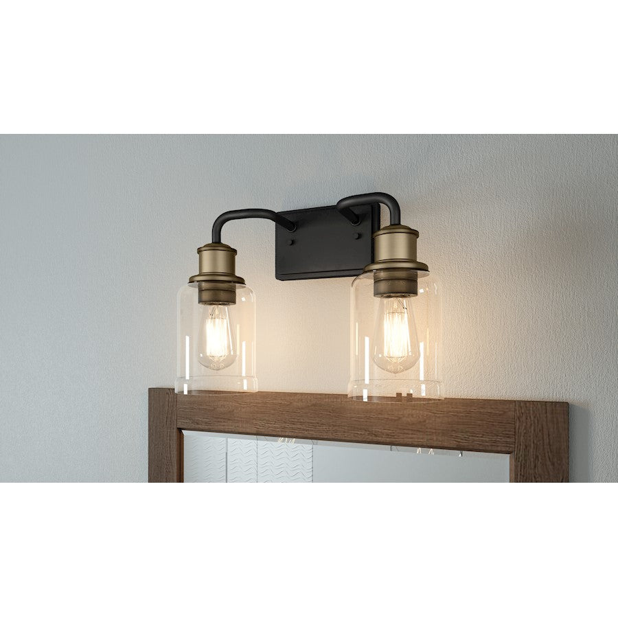 Quoizel Cox 2 Light Bath Vanity Light, Matte Black/Clear - COX8614MBK