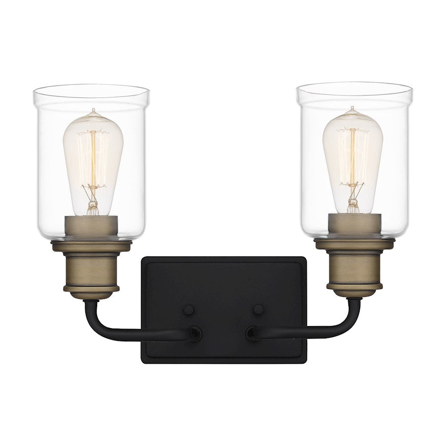 Cox 2 Light Bath Vanity Light, Matte Black/Clear