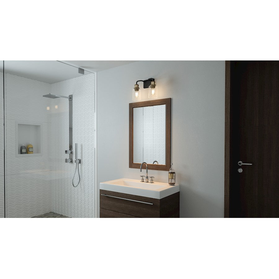 Cox 2 Light Bath Vanity Light, Matte Black/Clear